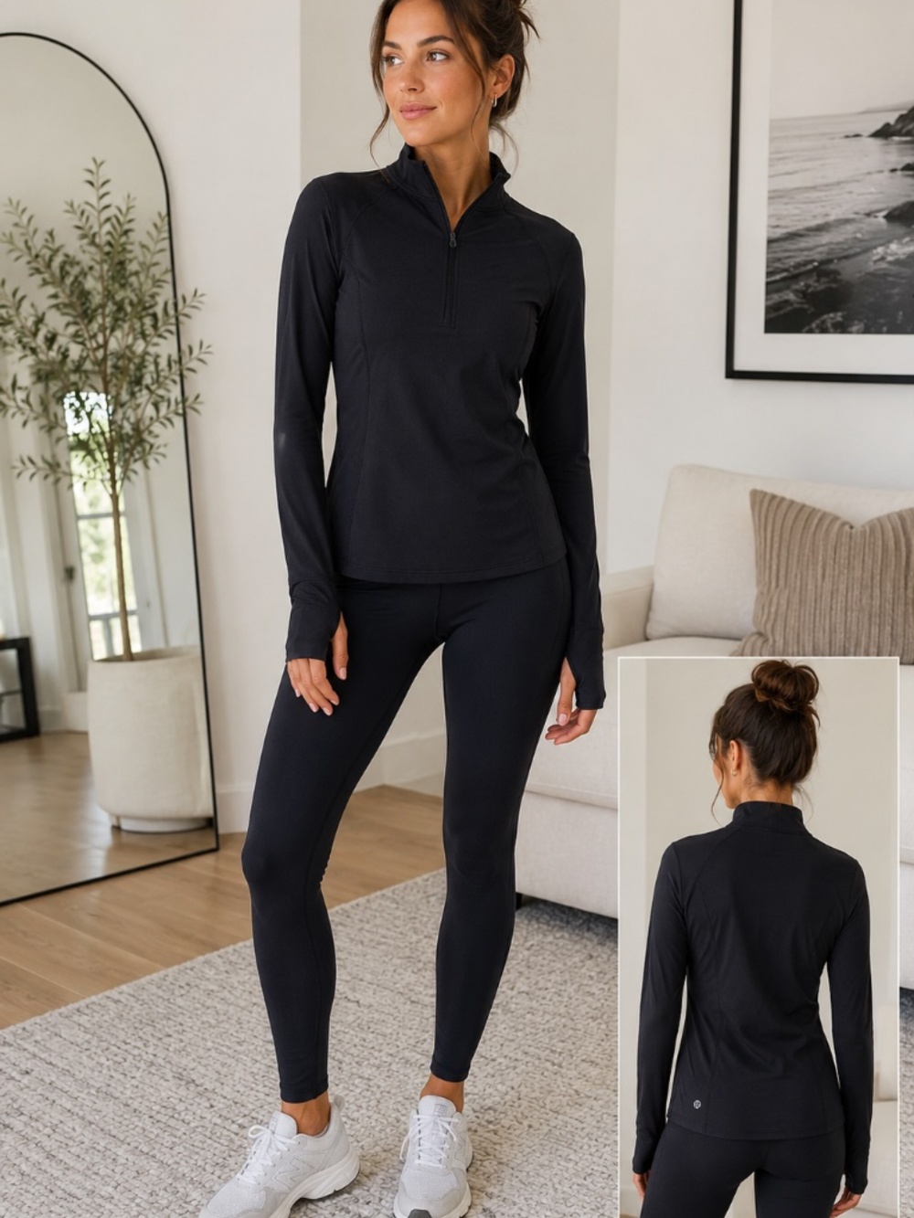 Lululemon Black Run Quarter Zip Pullover Thumbholes Size 10